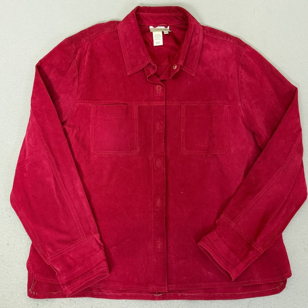 Coldwater Creek Red Suede Leather Button Front Jacket Women’s XLG